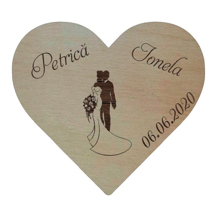 Marturie Nunta, Personalizata, Model Inima, Lemn, 7x6,5 cm, MNL002 - imagine 1