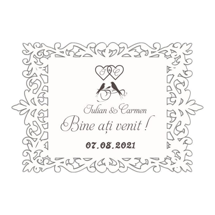 Pancarta Bine Ati Venit, Personalizata, Nunta, Alb, 40x27cm, PNBV002 - imagine 1