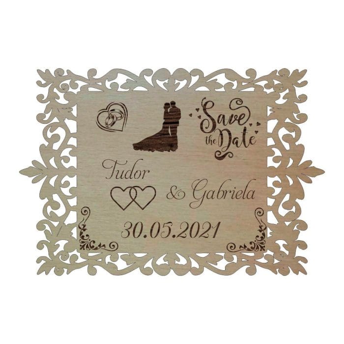 Pancarta Save The Date, Nunta, Lemn Natur, 40x27cm, PNSD003 - imagine 1
