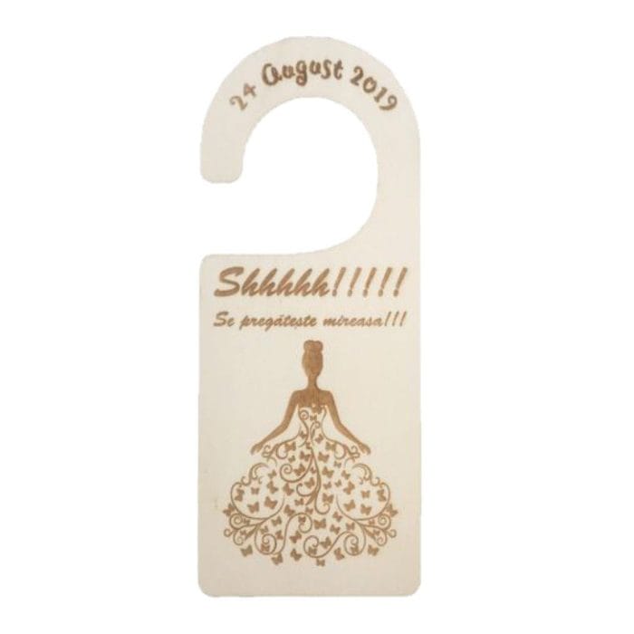 Placuta Usa Mireasa, Nunta, Lemn Natur, 15x6cm, PUSHH006 - imagine 1