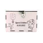 Cutie de bani pentru botez, Elefantul Cici, Lemn, 30x20x20 cm, Alb - imagine 2