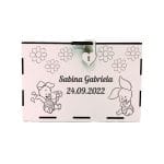 Cutie de bani pentru botez, Porcusorul Piglet, Lemn, 30x20x20 cm, Alb - imagine 2