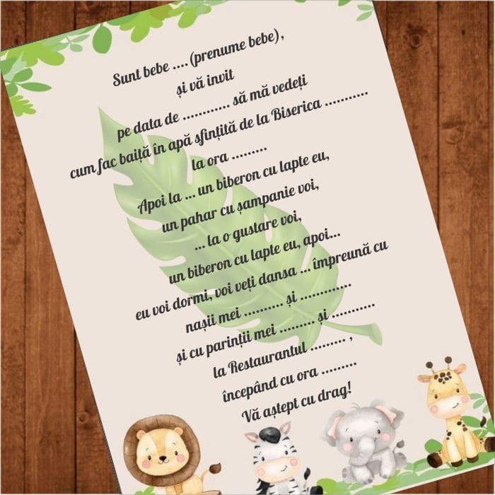 Invitatie botez, Model IC31 , Safari, Format A5 - imagine 2