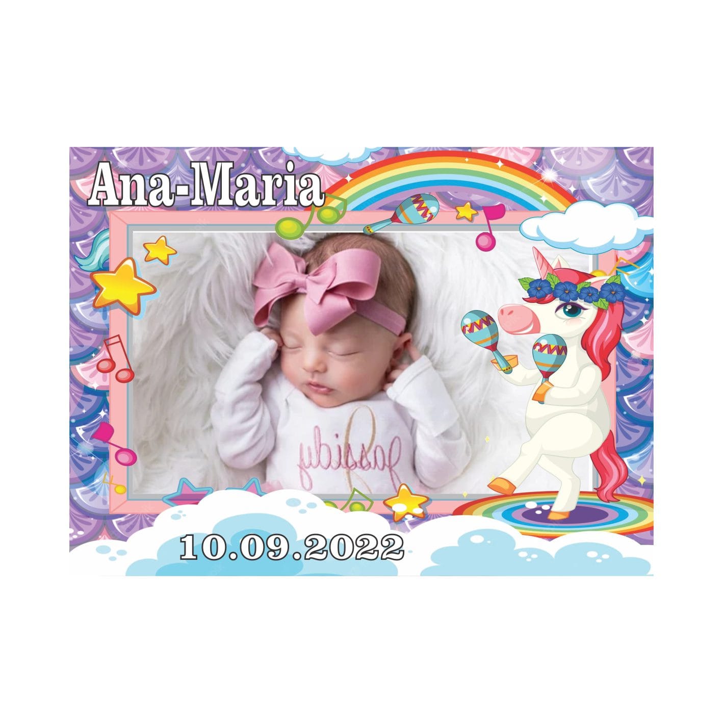 marturie magnet unicorn Marturie botez, Unicorn, 10x7.5 cm, Mov - imagine 1