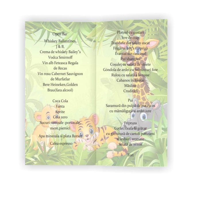 Meniu de masa, Botez, Model MB29, Safari, Carton - imagine 2