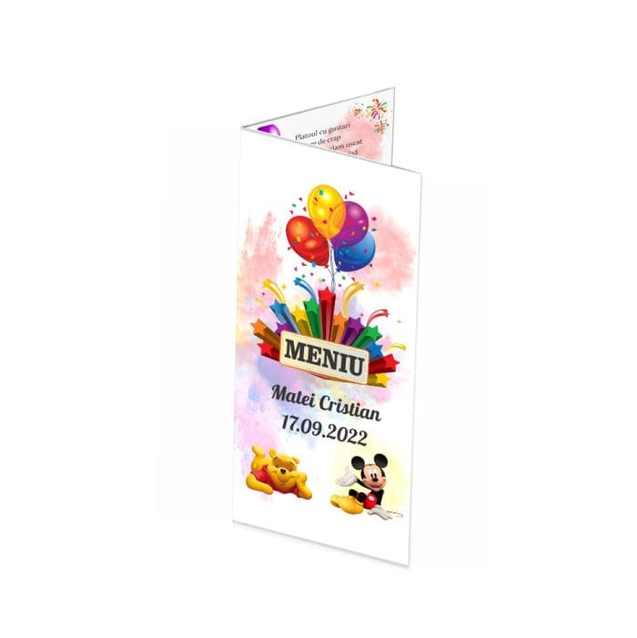 Meniu de masa, Botez, Model MB10, Winnie cu Mickey, Carton - imagine 1