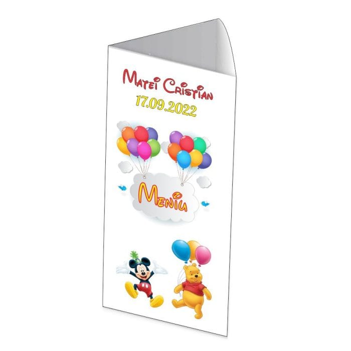 Meniu de masa, Botez, Model MB11, Winnie cu Mickey, Carton - imagine 1