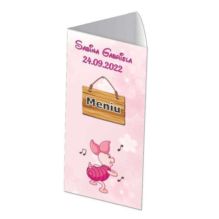 Meniu de masa, Botez, Model MB11, Porcusorul Piglet, Carton - imagine 1