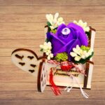 Martisor in Cutie, Trandafir de Sapun, 9,5x9,5 cm, Albastru, AF010 - imagine 6