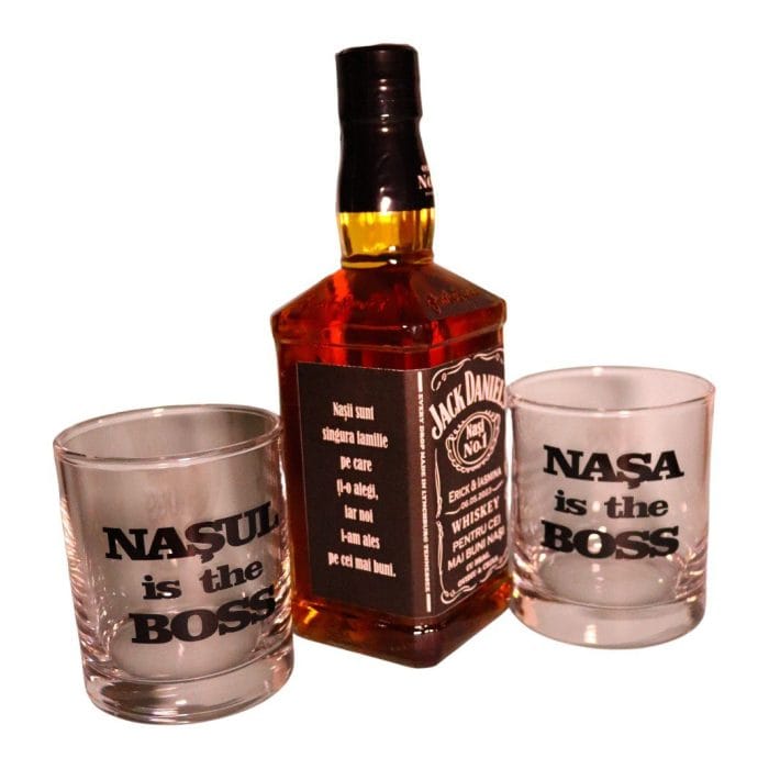 Set Personalizat Cadou Nasi, Whiskey Jack Daniel's cu 2 Pahare, 23x23 cm, Negru, DCNS013 - imagine 4