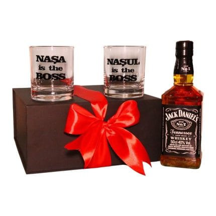 Set Cadou Nasi, Whiskey Jack Daniel's cu 2 Pahare, 23x23 cm, Negru, DCNS014