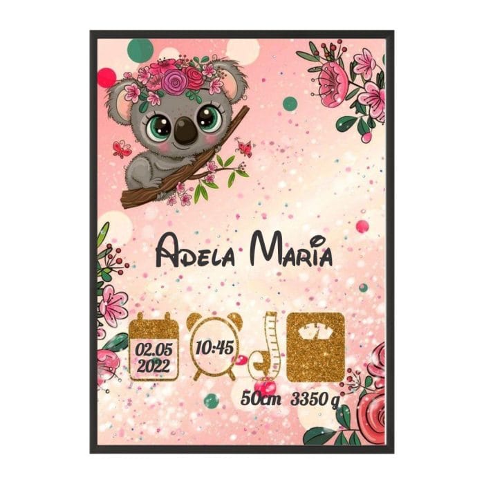Tablou Personalizat, Date Nastere, Baby Koala, A3, 40x30 cm, TBS002 - imagine 1