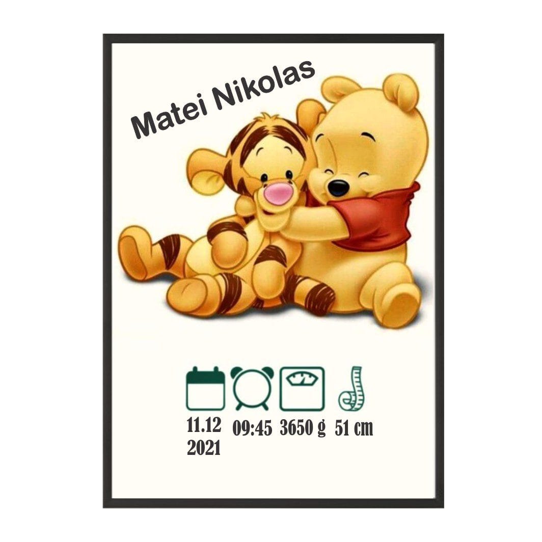 TBS004 Tablou Personalizat, Date Nastere, Winnie the Pooh, A3, 40x30 cm, TBS004 - imagine 1