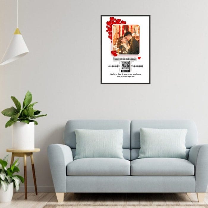 Tablou Personalizat, Poza si Cod QR Melodie, Te iubesc, A3, 40x30 cm, TBS005 - imagine 3