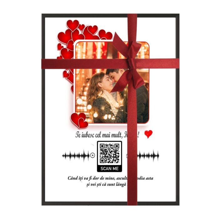 Tablou Personalizat, Poza si Cod QR Melodie, Te iubesc, A3, 40x30 cm, TBS005 - imagine 2
