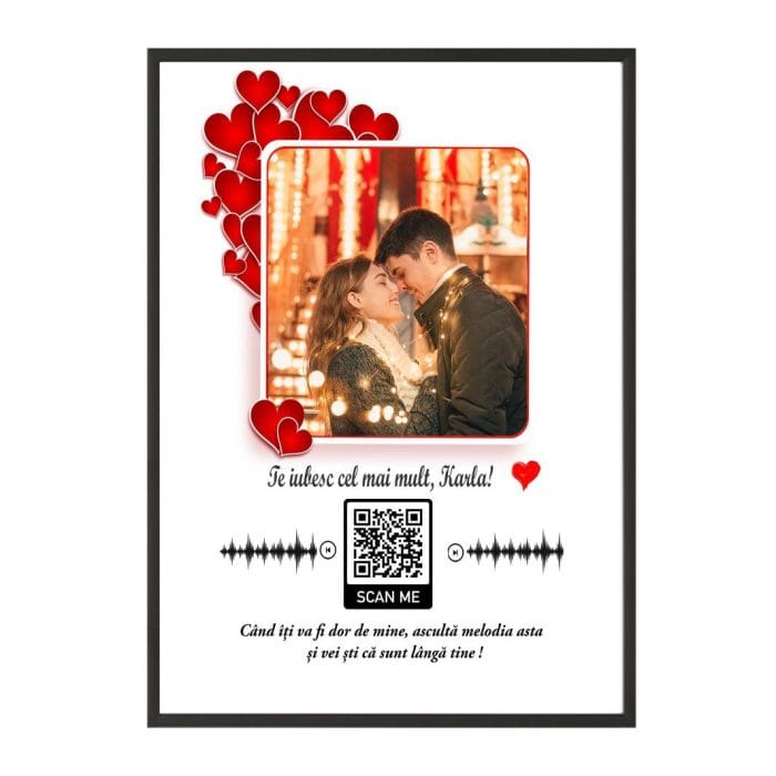 Tablou Personalizat, Poza si Cod QR Melodie, Te iubesc, A3, 40x30 cm, TBS005 - imagine 1
