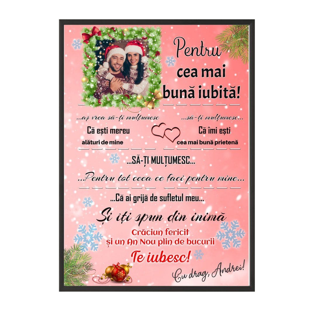 TBS009,, Tablou Personalizat Iubita, Cea mai buna Iubita, Craciun, A3, 40x30 cm, TBS009 - imagine 1