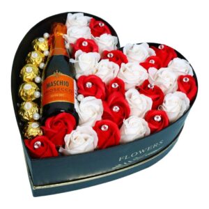 Aranjament Cadou Prosecco Ferrero Trandafiri Sapun 28 Cm Af013