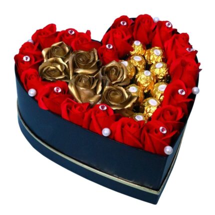 Aranjament Floral Inima Ferrero Trandafiri Sapun 25 Cm Af014