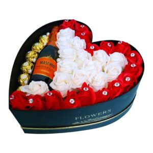 Aranjament Floral Romantic Prosecco Ferrero Trandafiri Sapun 28 Cm Af012