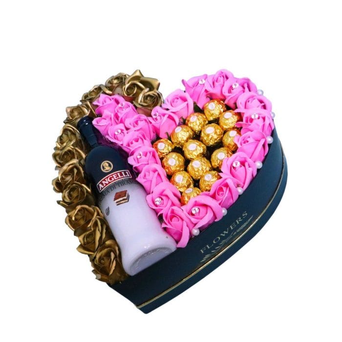 Aranjament Floral Angelli, Ferrero, Trandafiri Sapun, Gold Roz, 33 cm, AF015 - imagine 3