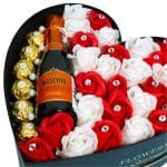 Aranjament Floral Prosecco, Ferrero, Trandafiri Sapun, Alb Rosu, 28 cm, AF013 - imagine 2