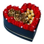 Aranjament Floral Gold, Ferrero, Trandafiri Sapun, Gold Rosu, 25 cm, AF014
