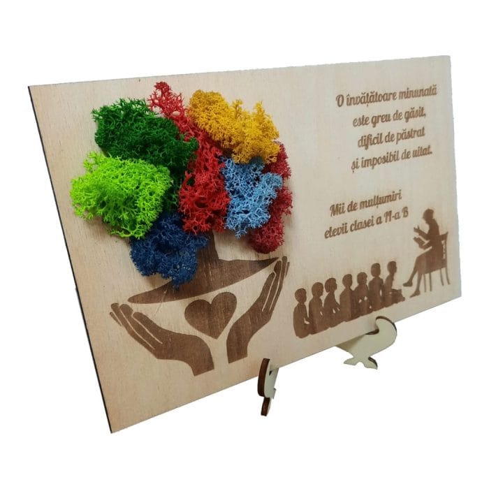 Decoratiune Cadou, Personalizata, Invatatoare, Licheni, Lemn, 25x16cm, DCPS013 - imagine 2