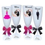 Set 4 Pahare Personalizate, Nunta, Miri, Nasi, Alb, PHRP007