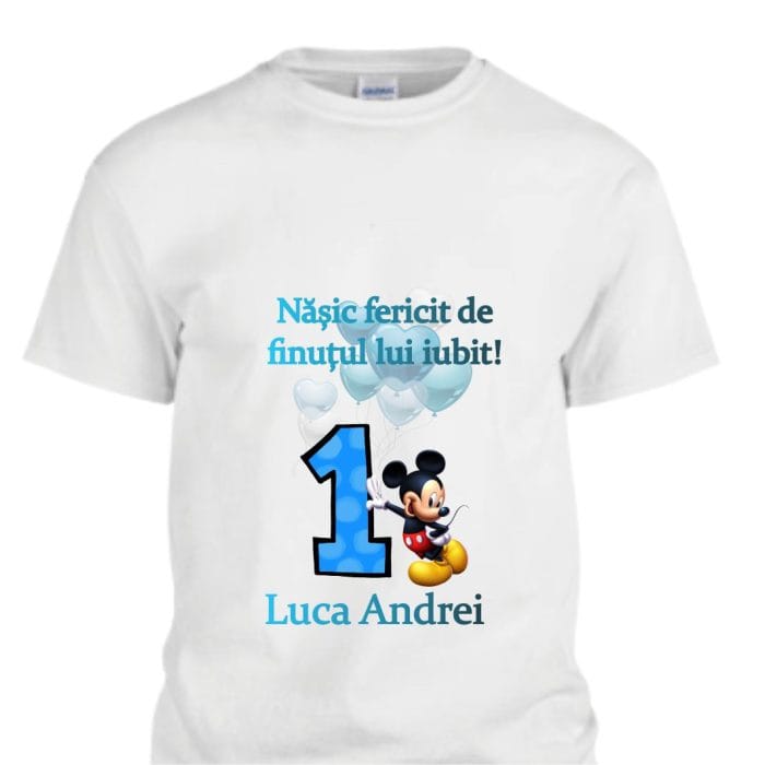 Set 5 tricouri pentru aniversarea de 1 an, taiere mot, Mickey, Bumbac, Alb, TM08 - imagine 6