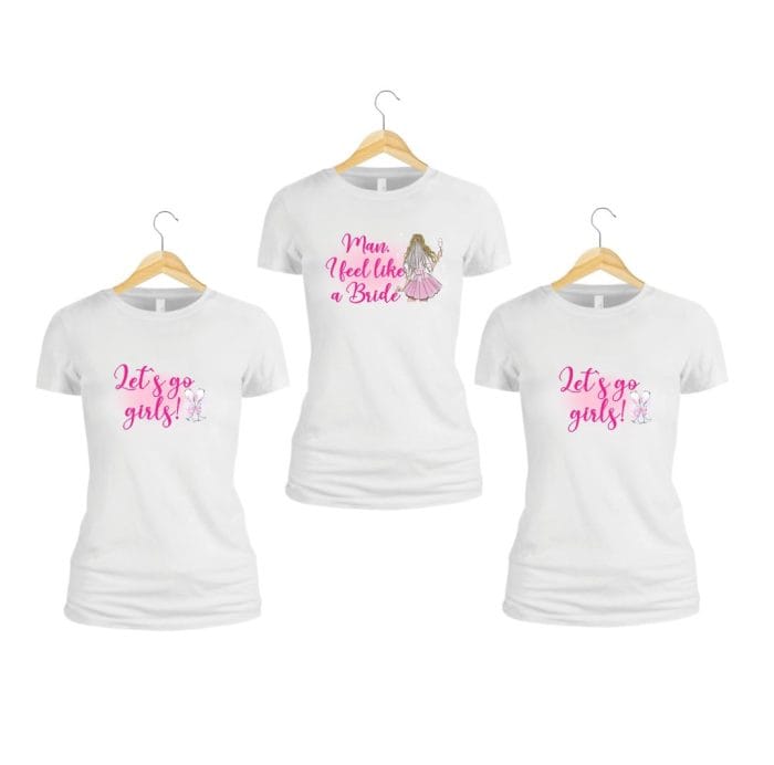 Set 3 tricouri personalizate, Mireasa, Domnisoare de onoare, Bumbac, Alb, TMD006 - imagine 2