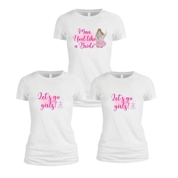 Set 3 tricouri personalizate, Mireasa, Domnisoare de onoare, Bumbac, Alb, TMD006 - imagine 1