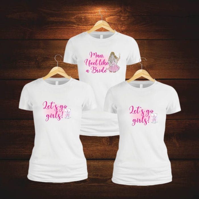 Set 3 tricouri personalizate, Mireasa, Domnisoare de onoare, Bumbac, Alb, TMD006 - imagine 3