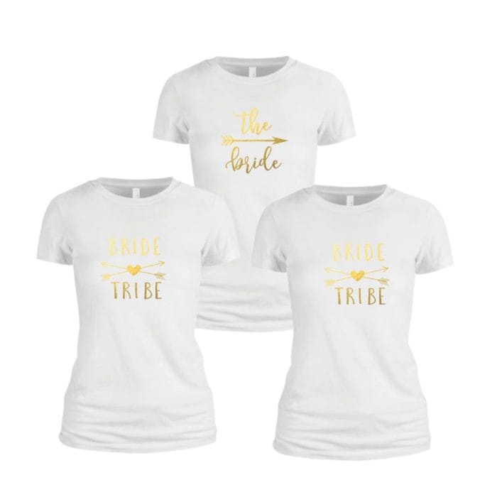 Set 3 tricouri personalizate, Mireasa, Domnisoare de onoare, Bumbac, Alb, TMD010 - imagine 1