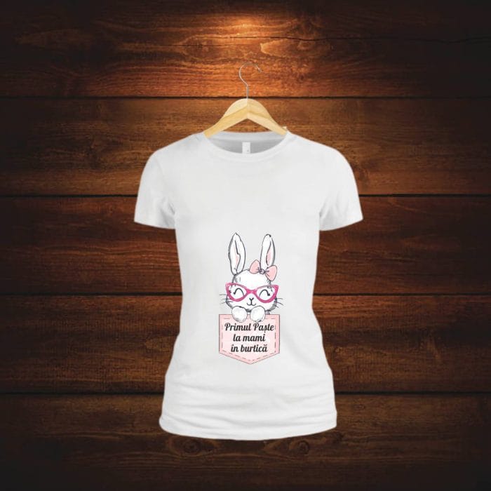 Tricou Pentru Paste, Viitoare mamica, Gravida, Bumbac, Alb, TP17 - imagine 4