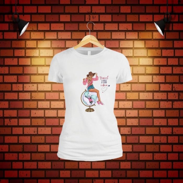 Tricou dama, Travel is Always a Good Idea, Bumbac, Alb, TU36 - imagine 5