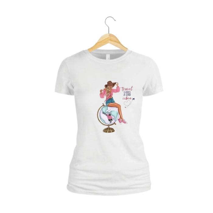 Tricou dama, Travel is Always a Good Idea, Bumbac, Alb, TU36 - imagine 2