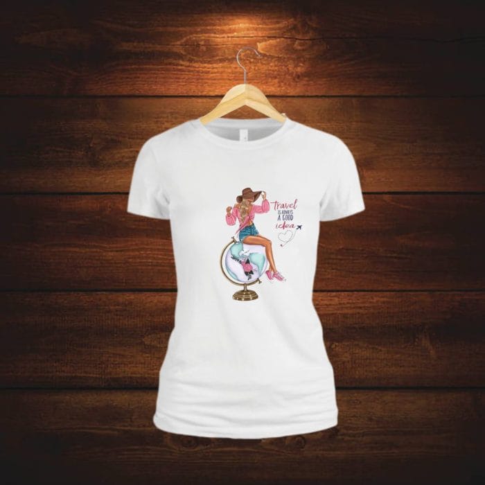 Tricou dama, Travel is Always a Good Idea, Bumbac, Alb, TU36 - imagine 4