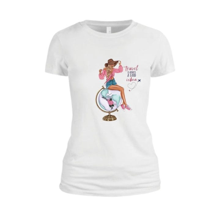Tricou dama, Travel is Always a Good Idea, Bumbac, Alb, TU36 - imagine 1