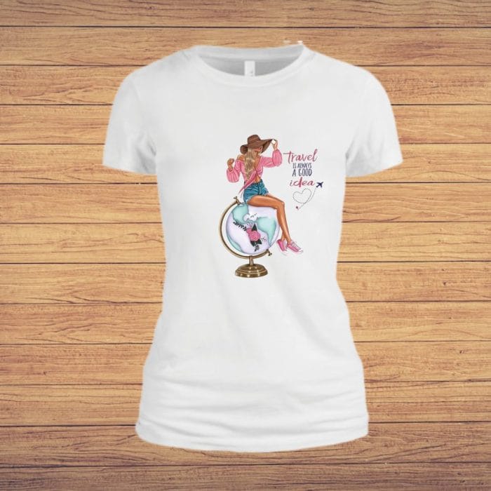Tricou dama, Travel is Always a Good Idea, Bumbac, Alb, TU36 - imagine 3