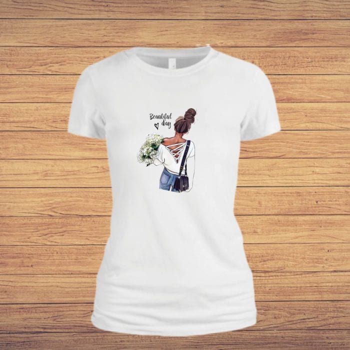 Tricou dama, Beautiful Day, Bumbac, Alb, TU39 - imagine 3