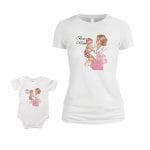 Set 2 Tricouri , Mama-fiica, Bumbac, Alb, TU47