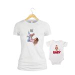 Set 2 Tricouri , Mama-fiica, Bumbac, Alb, TU68 - imagine 2