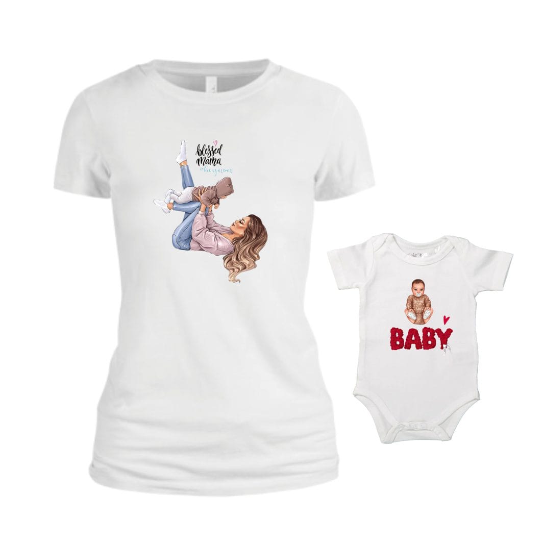 TU68 poza3 Set 2 Tricouri , Mama-fiica, Bumbac, Alb, TU68 - imagine 1