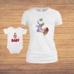 Set 2 Tricouri , Mama-fiica, Bumbac, Alb, TU68 - imagine 4