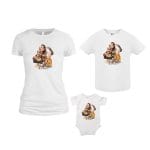 Set 3 Tricouri , Mama-fiica-fiu, Bumbac, Alb, TU72