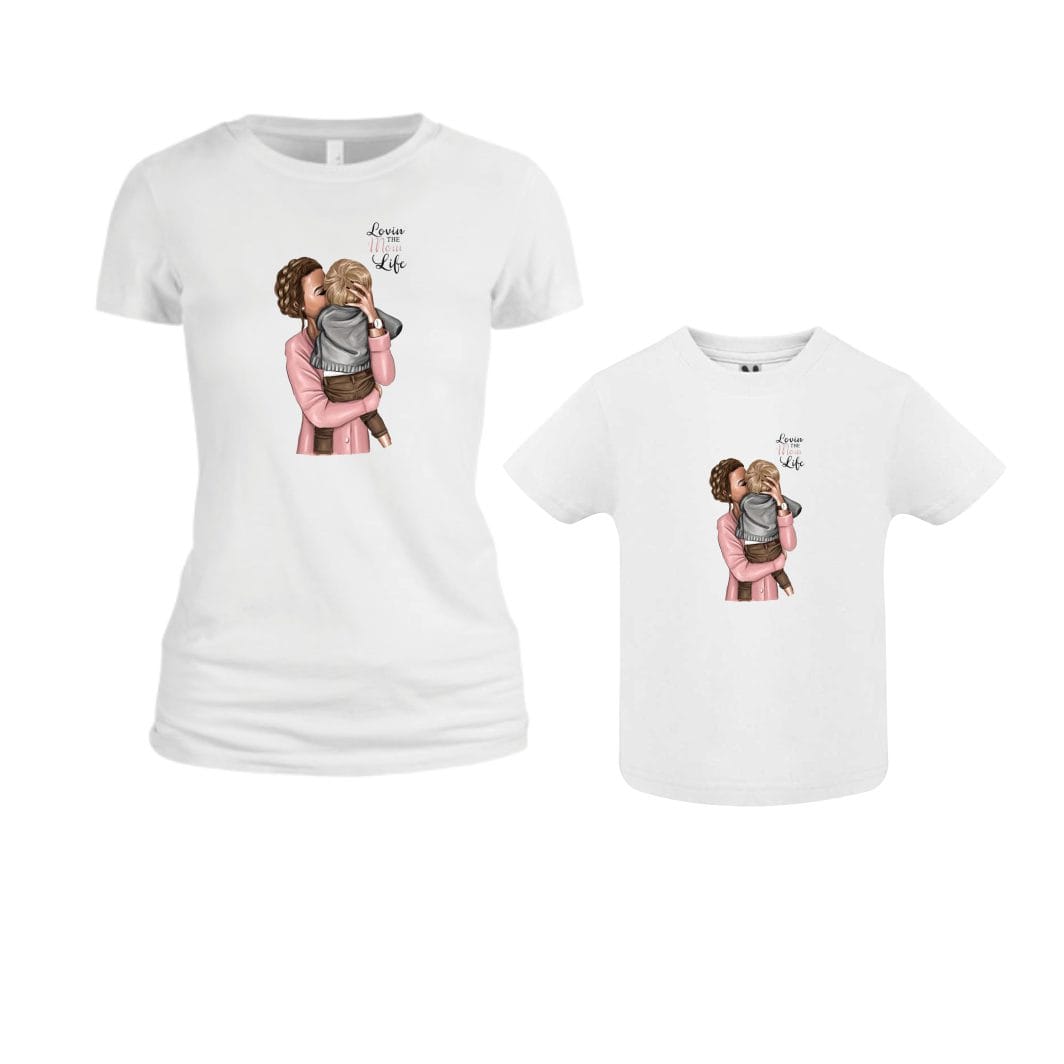 TU82 poza5 Set 2 Tricouri , Mama-fiica, Bumbac, Alb, TU82 - imagine 1