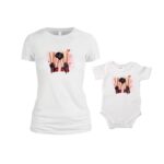 Set 2 Tricouri , Mama-fiica, Bumbac, Alb, TU91