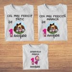 Set 3 tricouri pentru aniversarea de 1 an, taiere mot, Masha și Ursul, Bumbac, Alb, TM27 - imagine 4