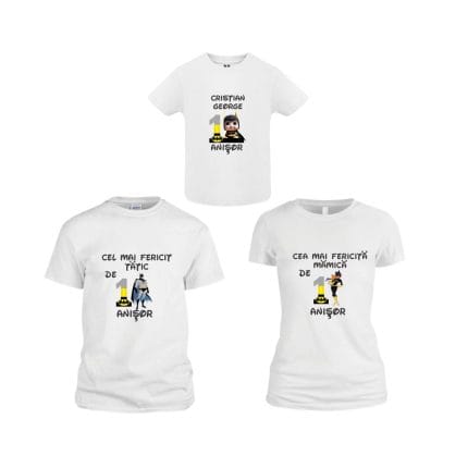 Set 3 tricouri pentru aniversarea de 1 an, taiere mot, Tematica Batman, Bumbac, Alb, TM32
